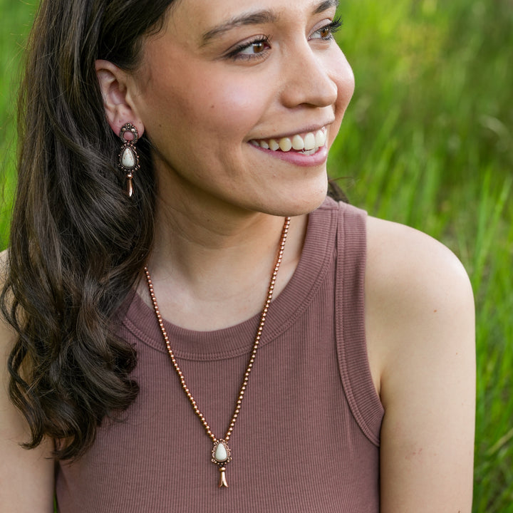Delicate Squash Blossom Necklace on Navajo Pearls - Turquoise, Ivory or Denim Blue-Wyo-Horse