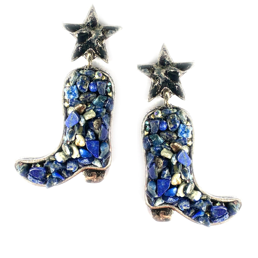 Tumbled Stone Cowboy Boot Earrings - Turquoise
