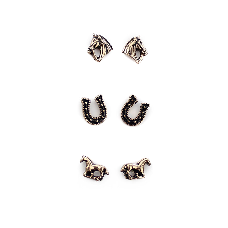 Set of Three Horse Earrings - Copper, Patina, Gold or Silver