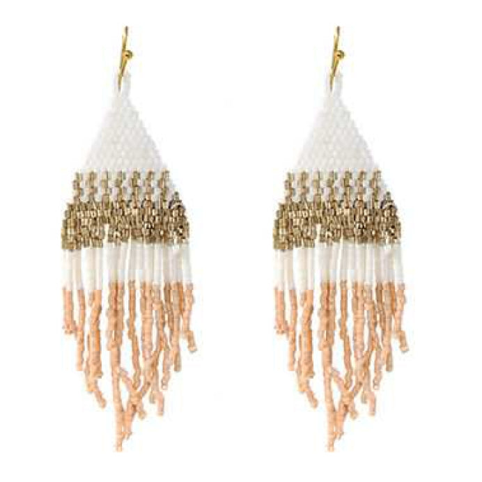 Soft Seed Bead Diamond Fringe Earrings-Blue, Mint, Beige or Peach