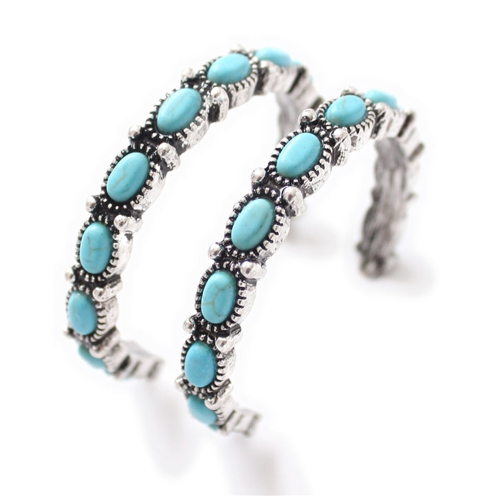 Semi-precious Inlayed Stone Hoops - Ivory or Turquoise