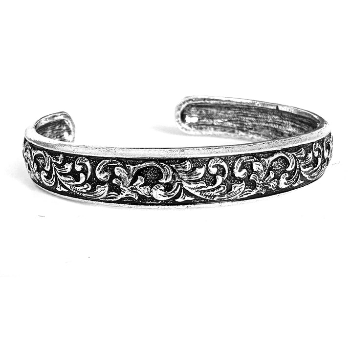 Wyo-Horse Wholesale Western Fashion Jewelry -Medium-Metal-Carved-Floral-Cuff-Silver-or-Copper