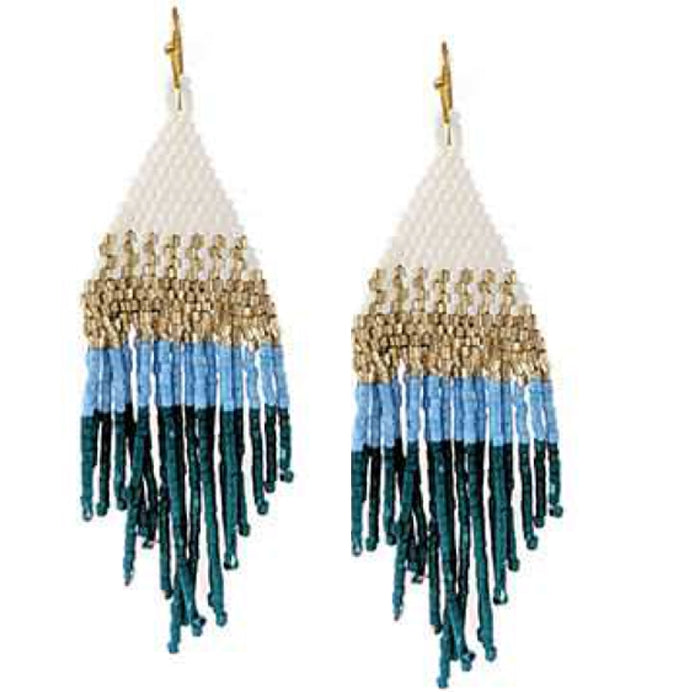 Soft Seed Bead Diamond Fringe Earrings-Blue, Mint, Beige or Peach