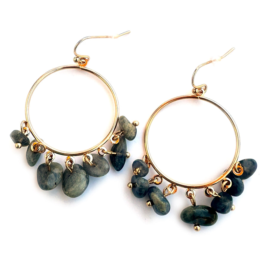 Circle Earrings with Tumbled Stone Cluster - Turquoise, Grey, Mint or Natural