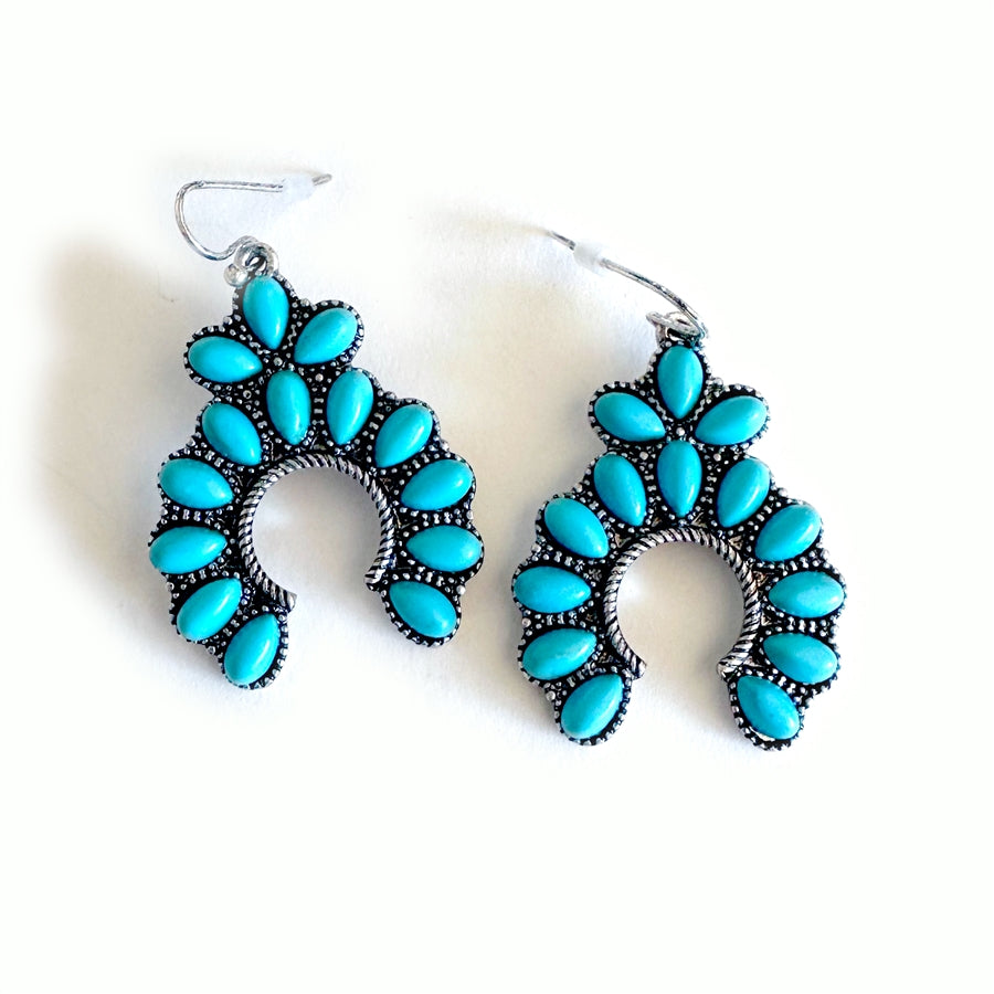 Stone Set Squash Blossom Earrings - Ivory, Turquoise and Denim Blue
