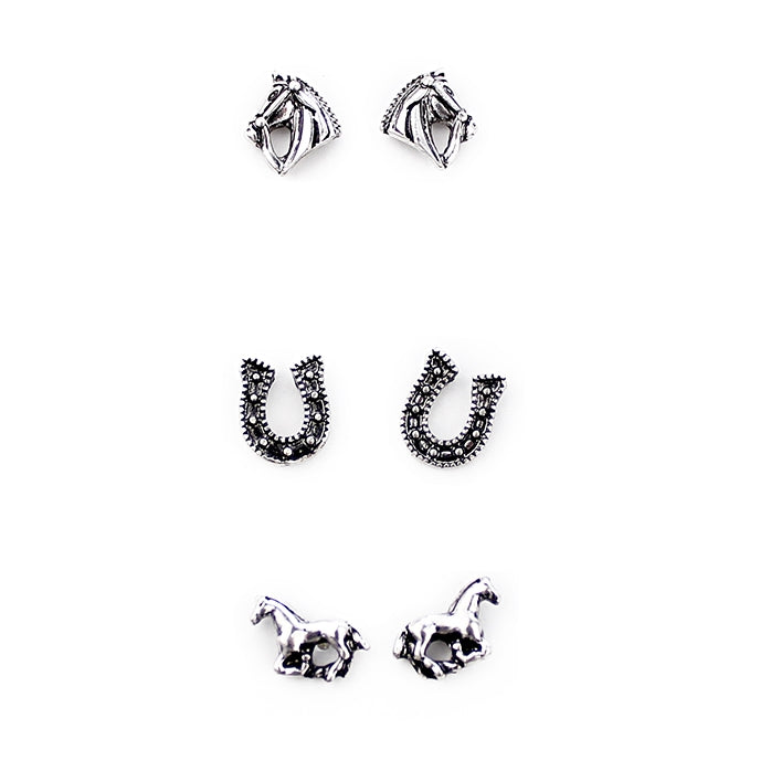 Set of Three Horse Earrings - Copper, Patina, Gold or Silver