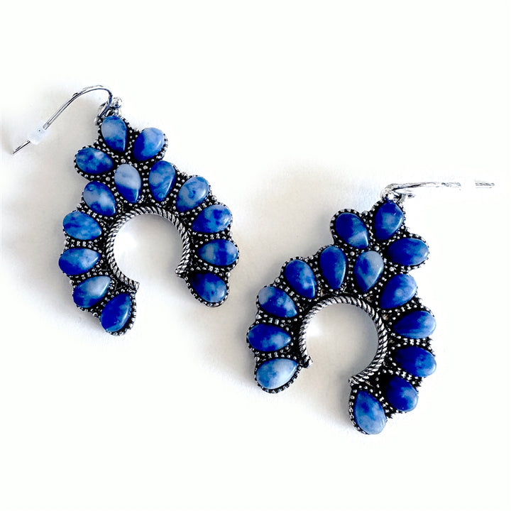 Stone Set Squash Blossom Earrings - Ivory, Turquoise and Denim Blue