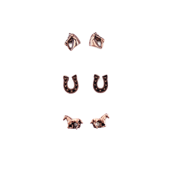 Set of Three Horse Earrings - Copper, Patina, Gold or Silver