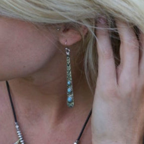 Turquoise Bar Earrings - Patina or Silver