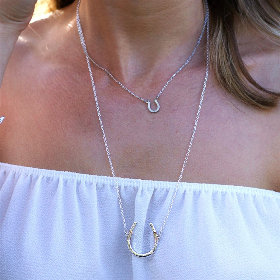 Wire Wrapped Horseshoe Necklace - Silver-Wyo-Horse