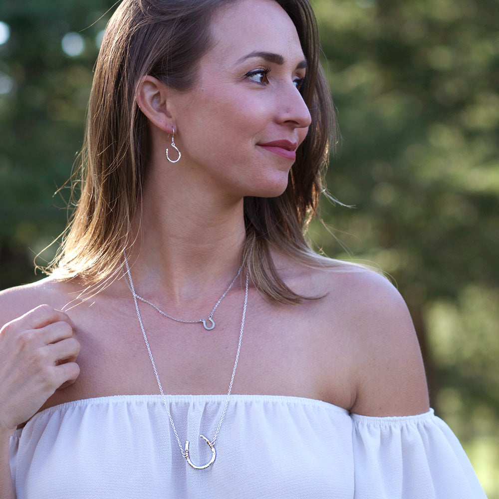 Wire Wrapped Horseshoe Earrings - Silver, Patina or Copper -