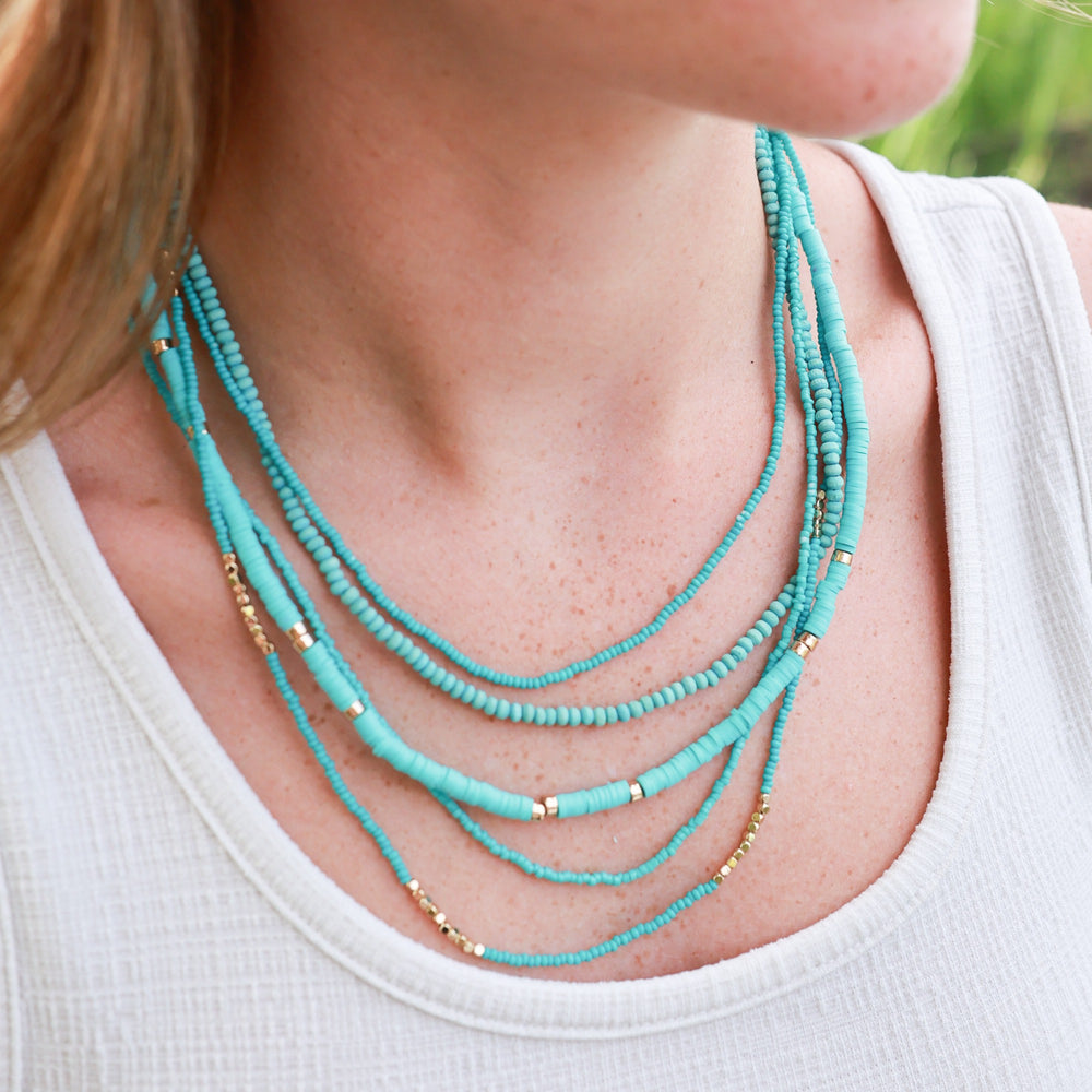 5 Layered Arvada Bead Necklace - Mint or Turquoise-Wyo-Horse