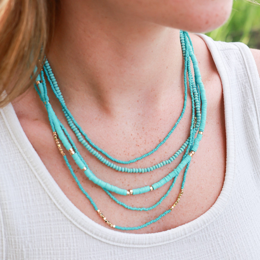 5 Layered Arvada Bead Necklace - Mint or Turquoise-Wyo-Horse