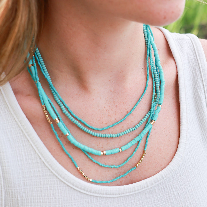 5 Layered Arvada Bead Necklace - Mint or Turquoise-Wyo-Horse
