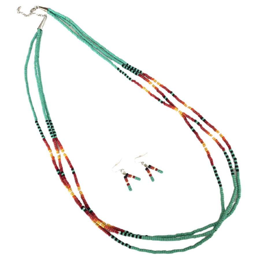 Wyo-Horse Wholesale Western Fashion Jewelry -j307-Long-Seed-Bead-Necklace-Set-Turquoise