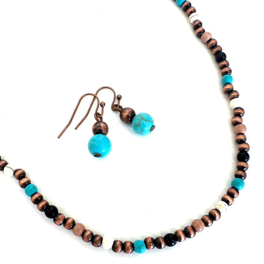 16" Tiny Bead Necklace Set-Silver/Multi, Silver/Turq, Copper/Multi-Wyo-Horse