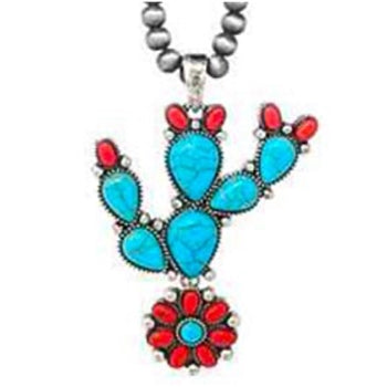 Wyo-Horse Wholesale Western Fashion Jewelry -J396-Stained-Glass-Cactus-Necklace