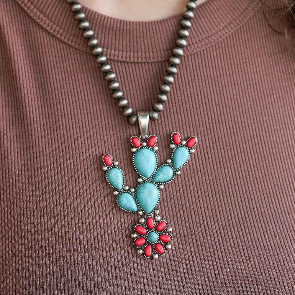 Cactus and Stone Necklace Set-Wyo-Horse