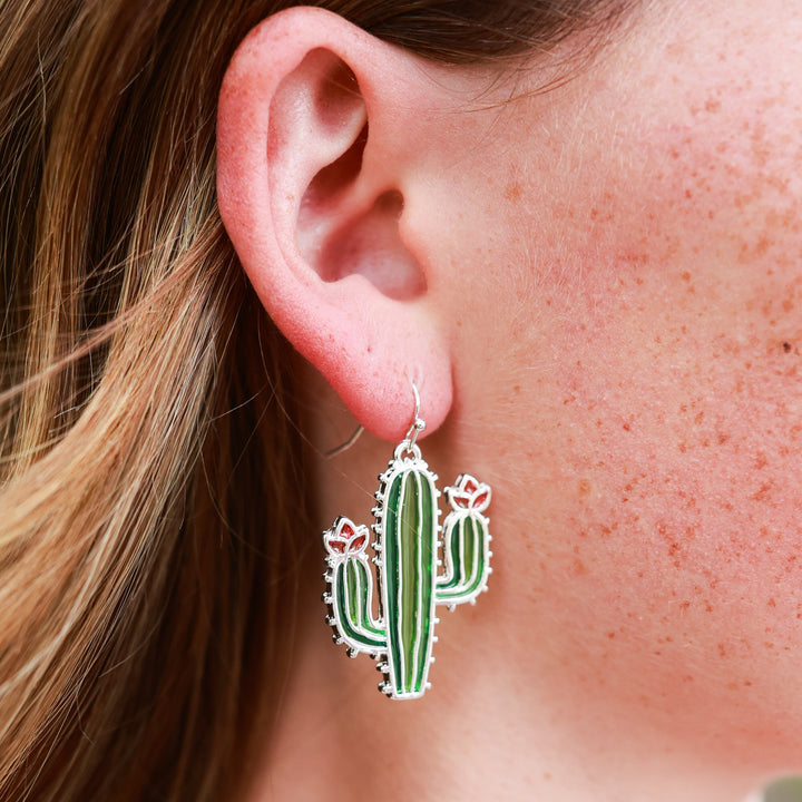 Stained Glass Cactus Earrings