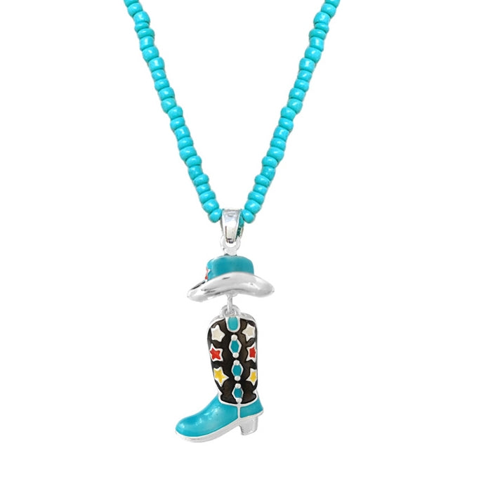 Small Enamel Cowboy Boot Necklace-Wyo-Horse