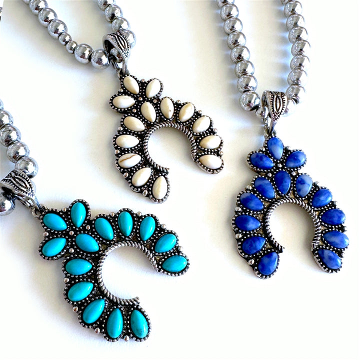 Wyo-Horse Wholesale Western Fashion Jewelry -J432-Stone-Set-Squash-Blossom-Necklace-Set