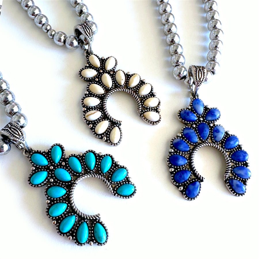Wyo-Horse Wholesale Western Fashion Jewelry -J432-Stone-Set-Squash-Blossom-Necklace-Set