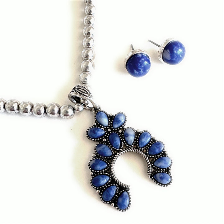 Wyo-Horse Wholesale Western Fashion Jewelry -J432-Stone-Set-Squash-Blossom-Necklace-Set