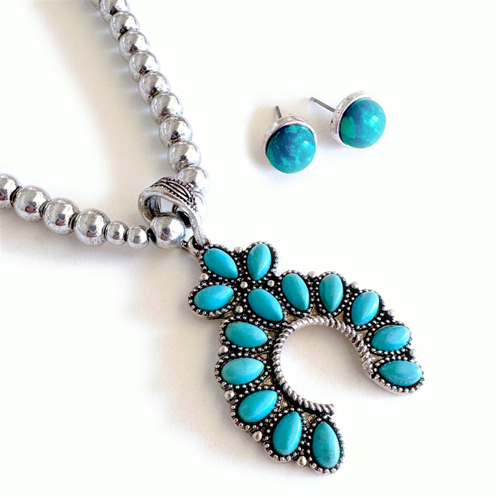 Wyo-Horse Wholesale Western Fashion Jewelry -J432-Stone-Set-Squash-Blossom-Necklace-Set