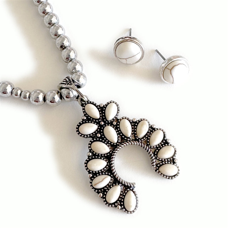 Wyo-Horse Wholesale Western Fashion Jewelry -J432-Stone-Set-Squash-Blossom-Necklace-Set