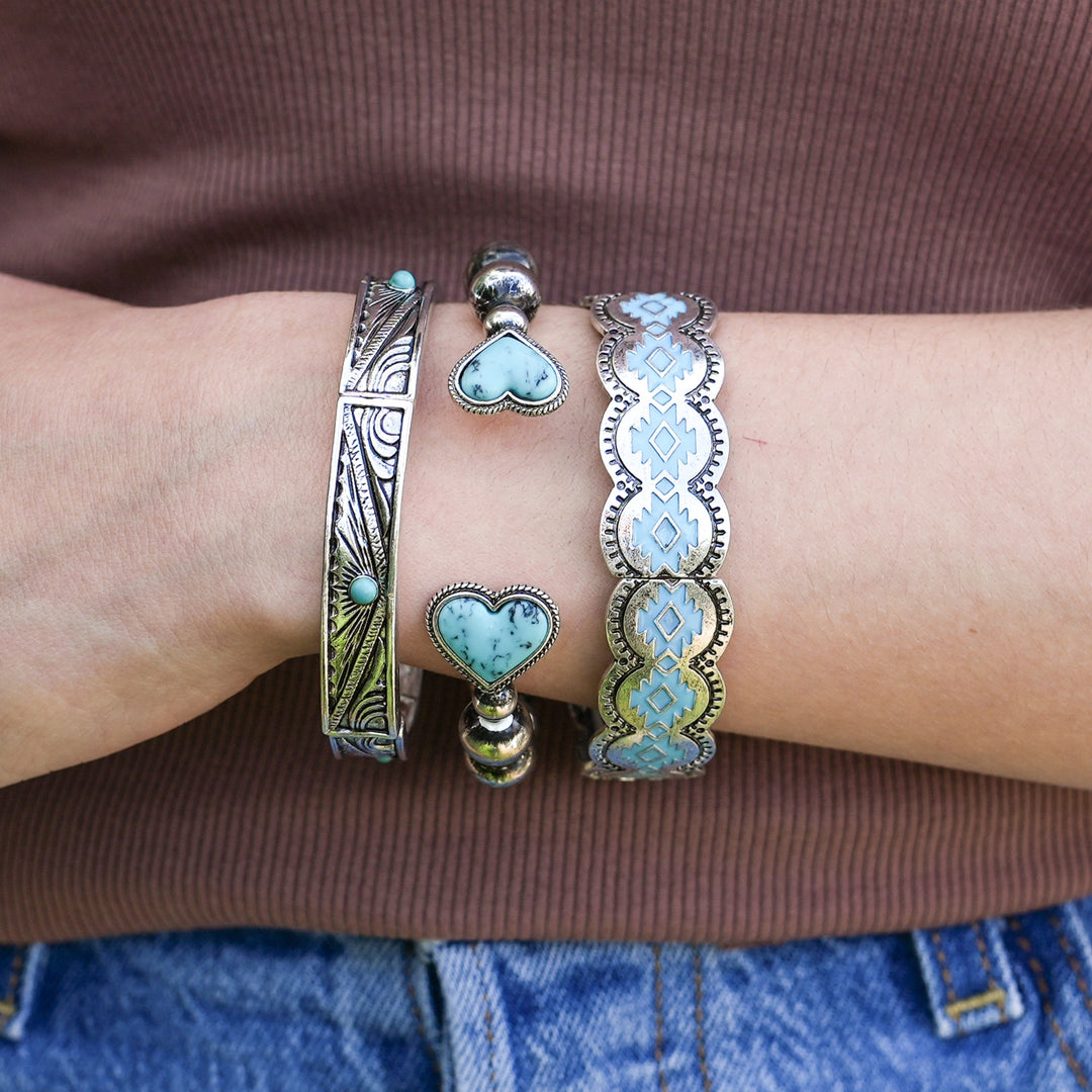Wire Heart Strings Turquoise Bracelet - Turquoise-Wyo-Horse