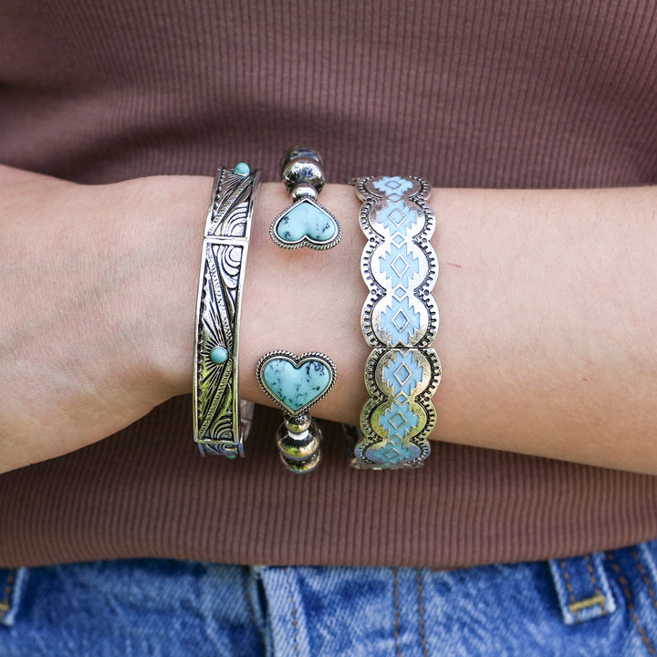 Wire Heart Strings Turquoise Bracelet - Turquoise-Wyo-Horse