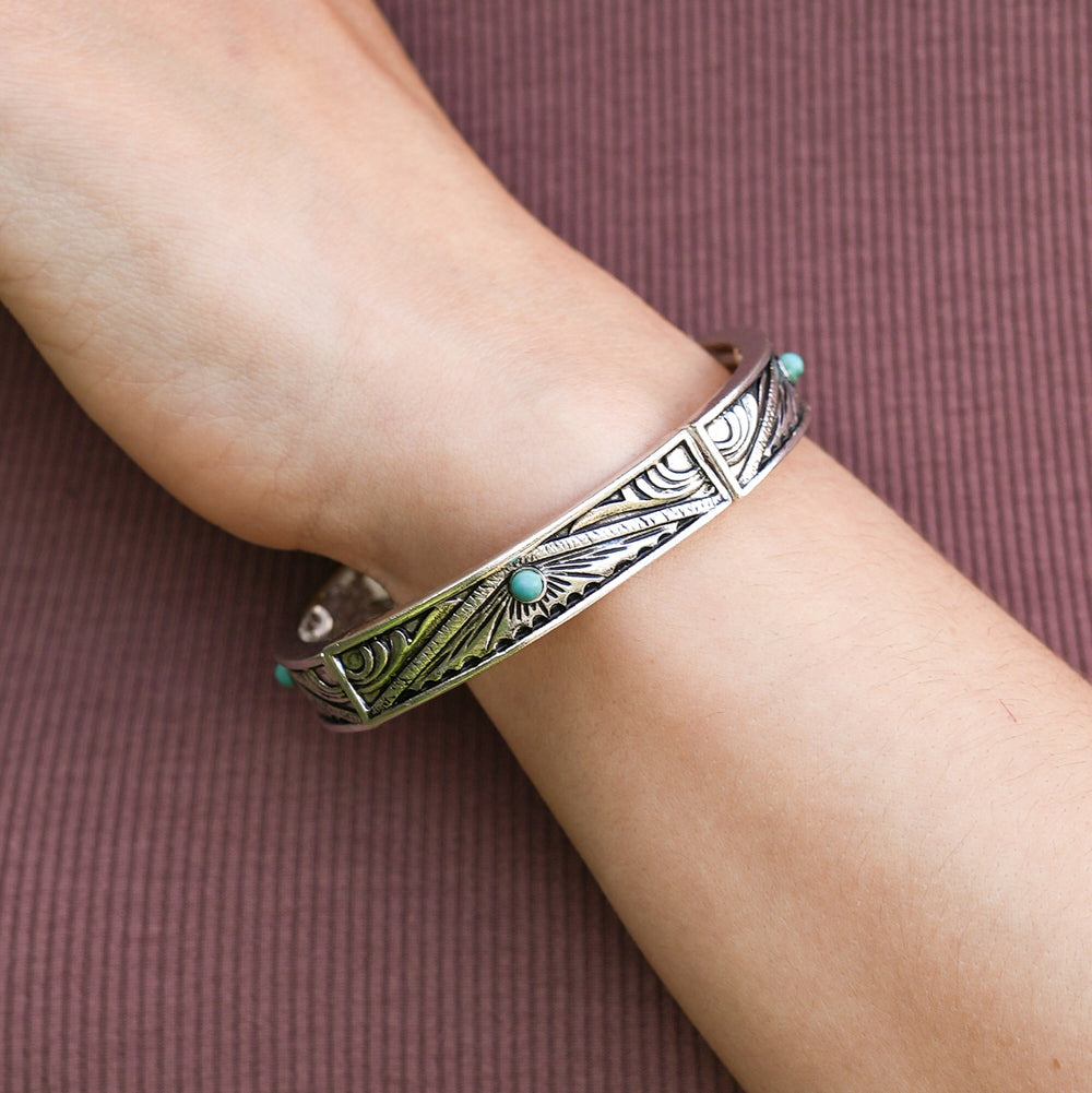 Western Tooled Stretch Bracelet with Turquoise-Wyo-Horse