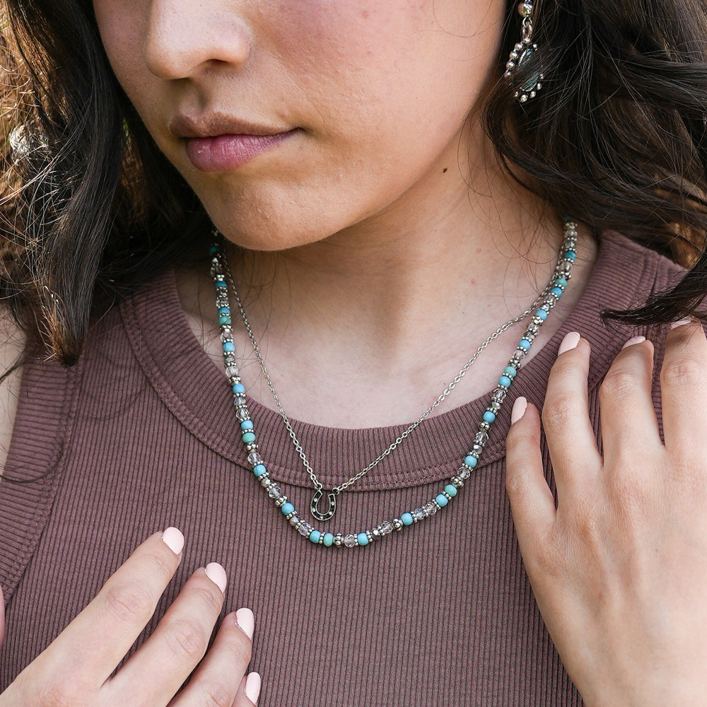 Tiny Horseshoe and Layered Bead Strand - Turquoise-Wyo-Horse