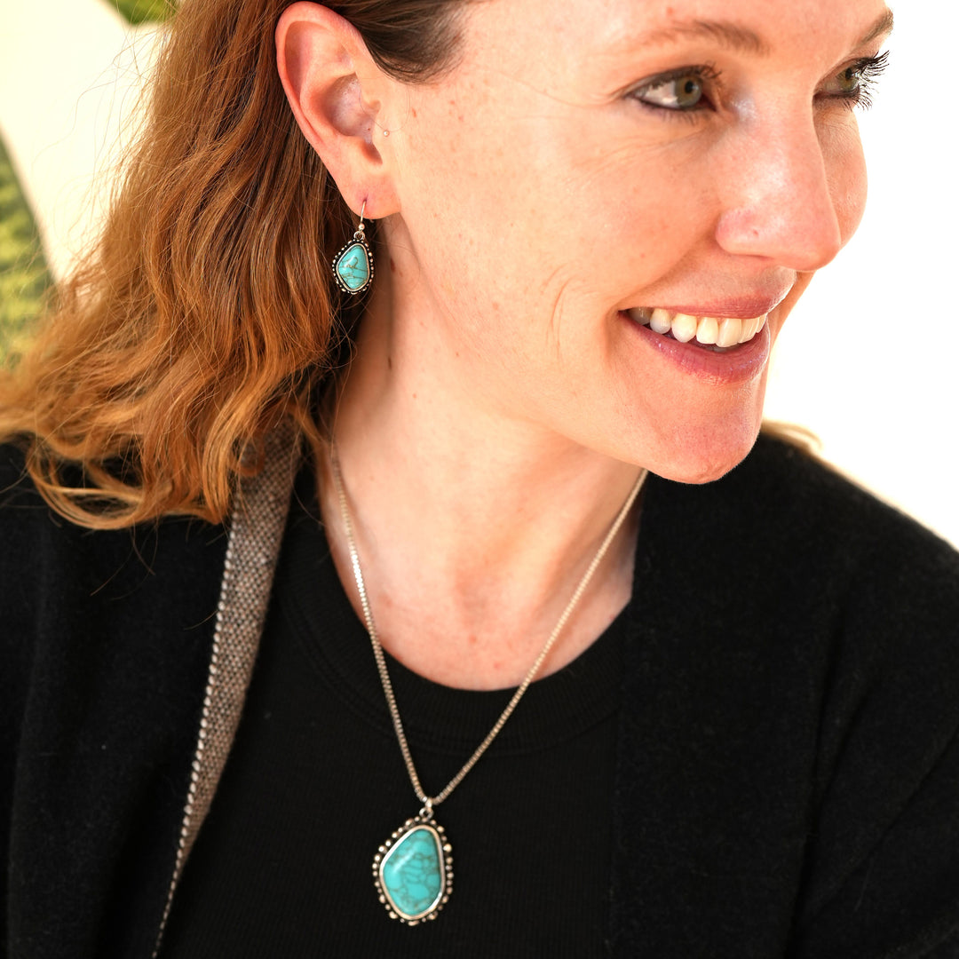 Simple Pebble Turquoise Necklace Set - Wyo-Horse - cheap cowgirl western fashion jewelry