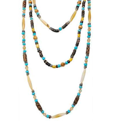 Triple Long Bead Necklace Set - Brown-Wyo-Horse