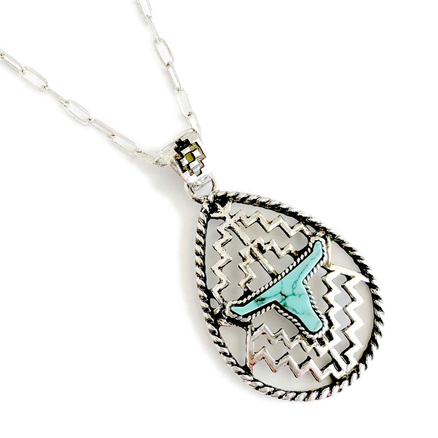Wyo-Horse Wholesale Western Fashion Jewelry -J463-Balances-Turquoise-Pendant-on-Rosary-Chain