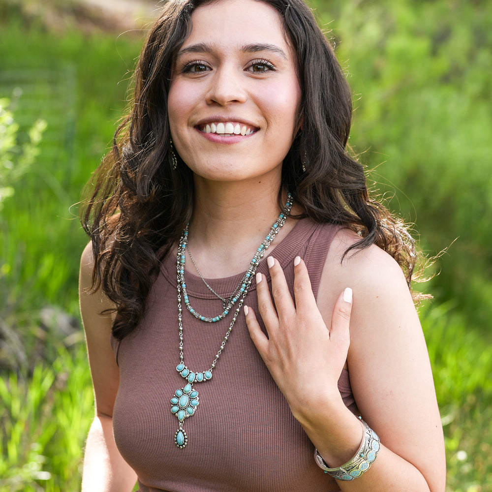 Balances Turquoise Pendant on Rosary Chain Set - Turquoise or Denim Blue-Wyo-Horse