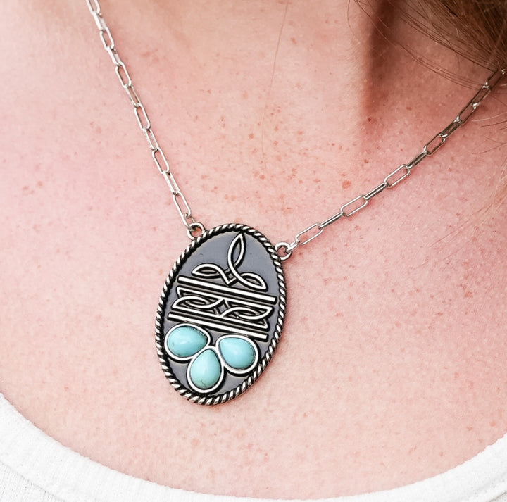 Bootstitch and Turquoise Oval Necklace-Wyo-Horse