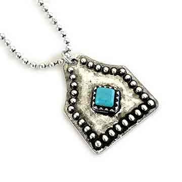 Wyo-Horse Wholesale Western Fashion Jewelry -J481TQ-Silver-Cowtag-with-Turquoise-Diamond-Necklace