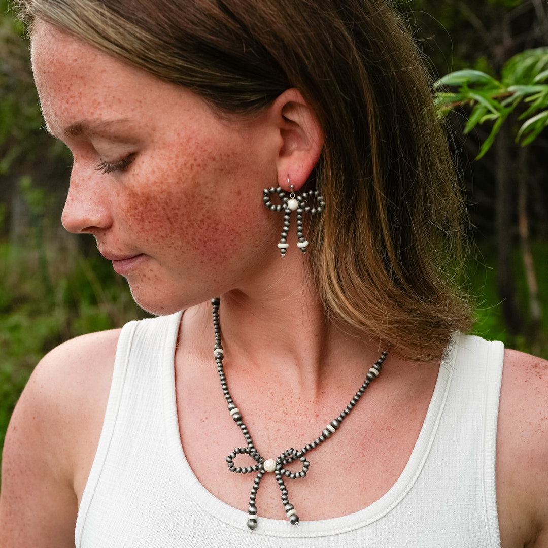 Navajo Pearl and Turquoise Bow Earrings - Turquoise or Ivory