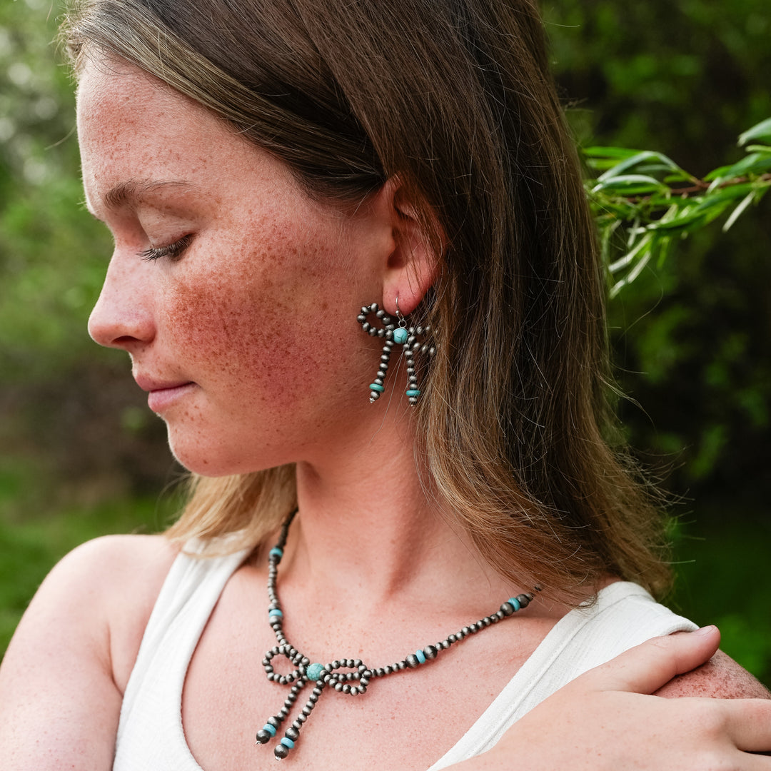 Navajo Pearl and Turquoise Bow Earrings - Turquoise or Ivory