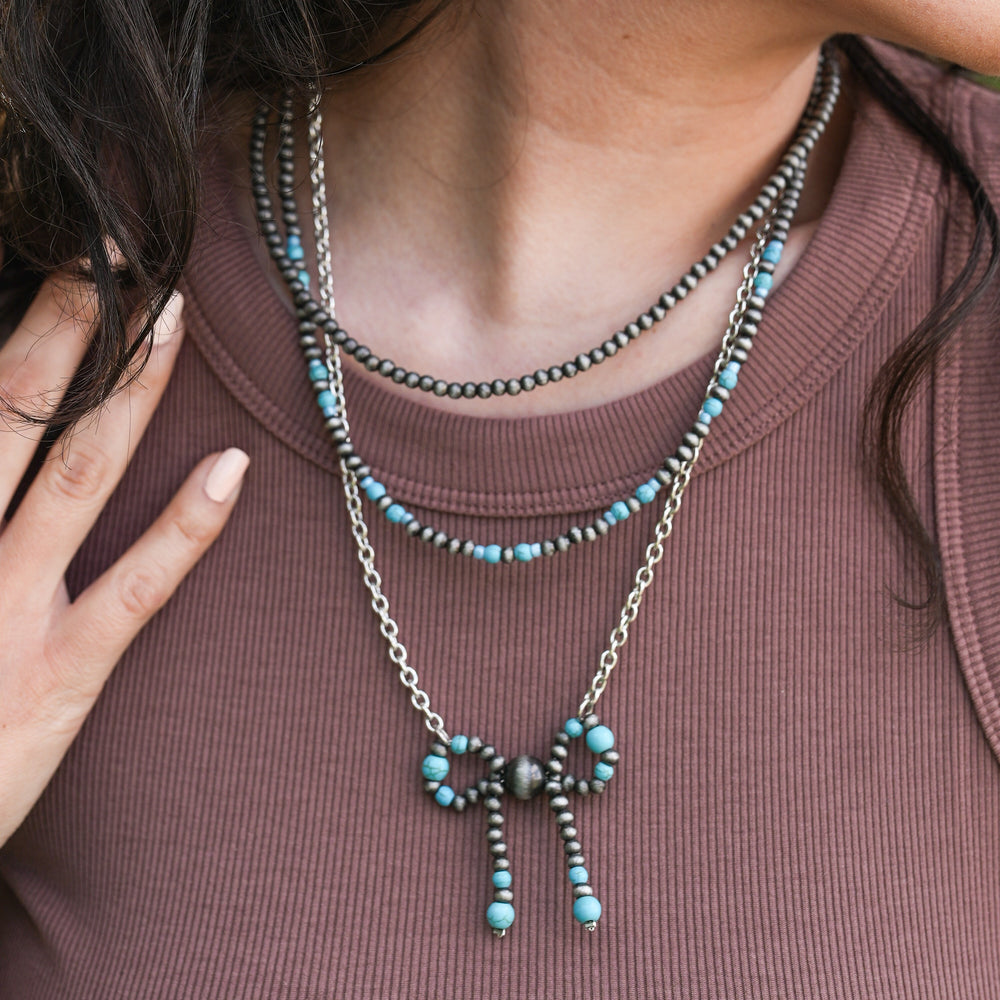 Triple Layered Chain and Bow Necklace-Wyo-Horse