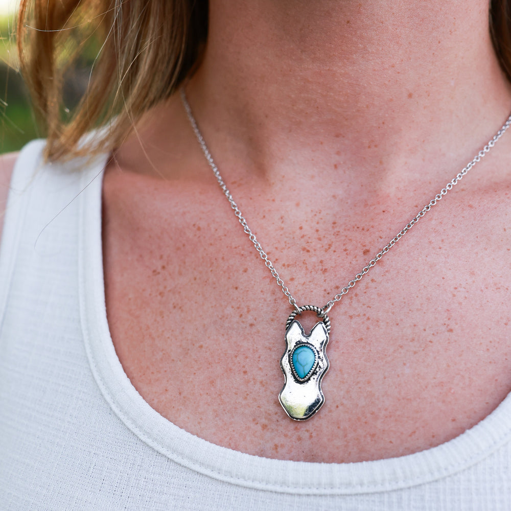 Turquoise Horse Blaze Necklace-Wyo-Horse