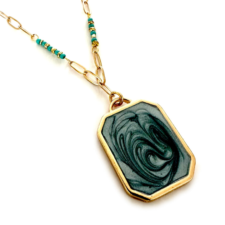 Wyo-Horse Wholesale Western Fashion Jewelry -J513-Marble-Enamel-Pendant-and-Seed-Bead