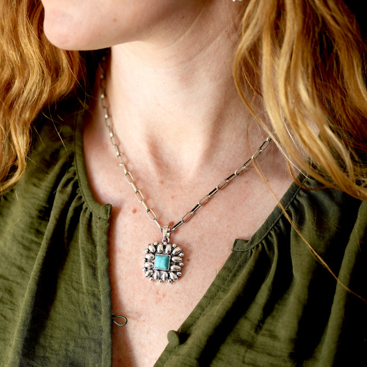 Bubble Pendant with Turquoise Square Necklace - Wyo-Horse - cheap cowgirl western fashion jewelry