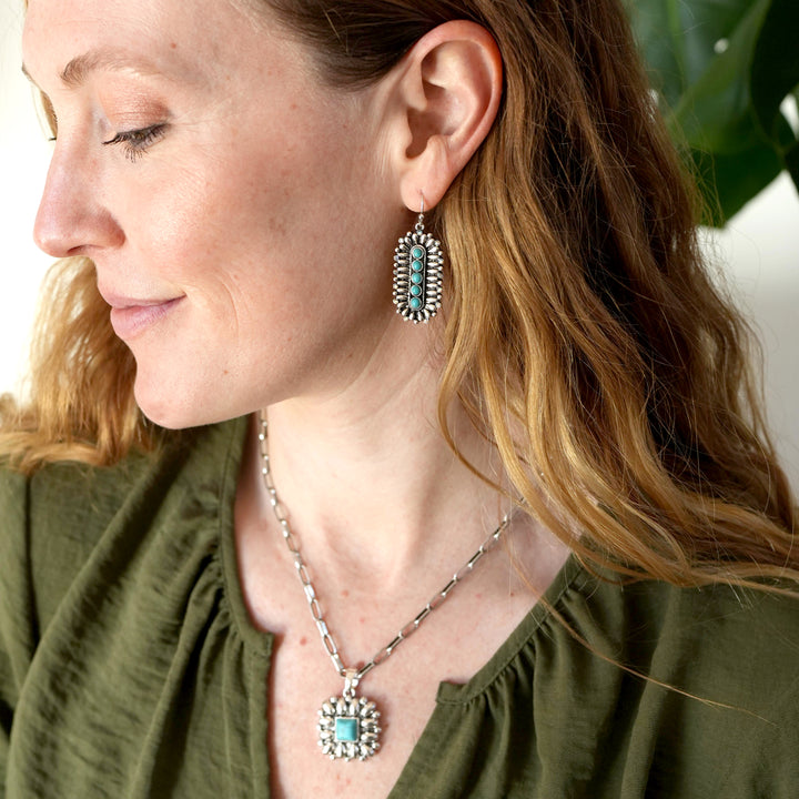 Bubble Pendant with Turquoise Square Necklace - Wyo-Horse - cheap cowgirl western fashion jewelry