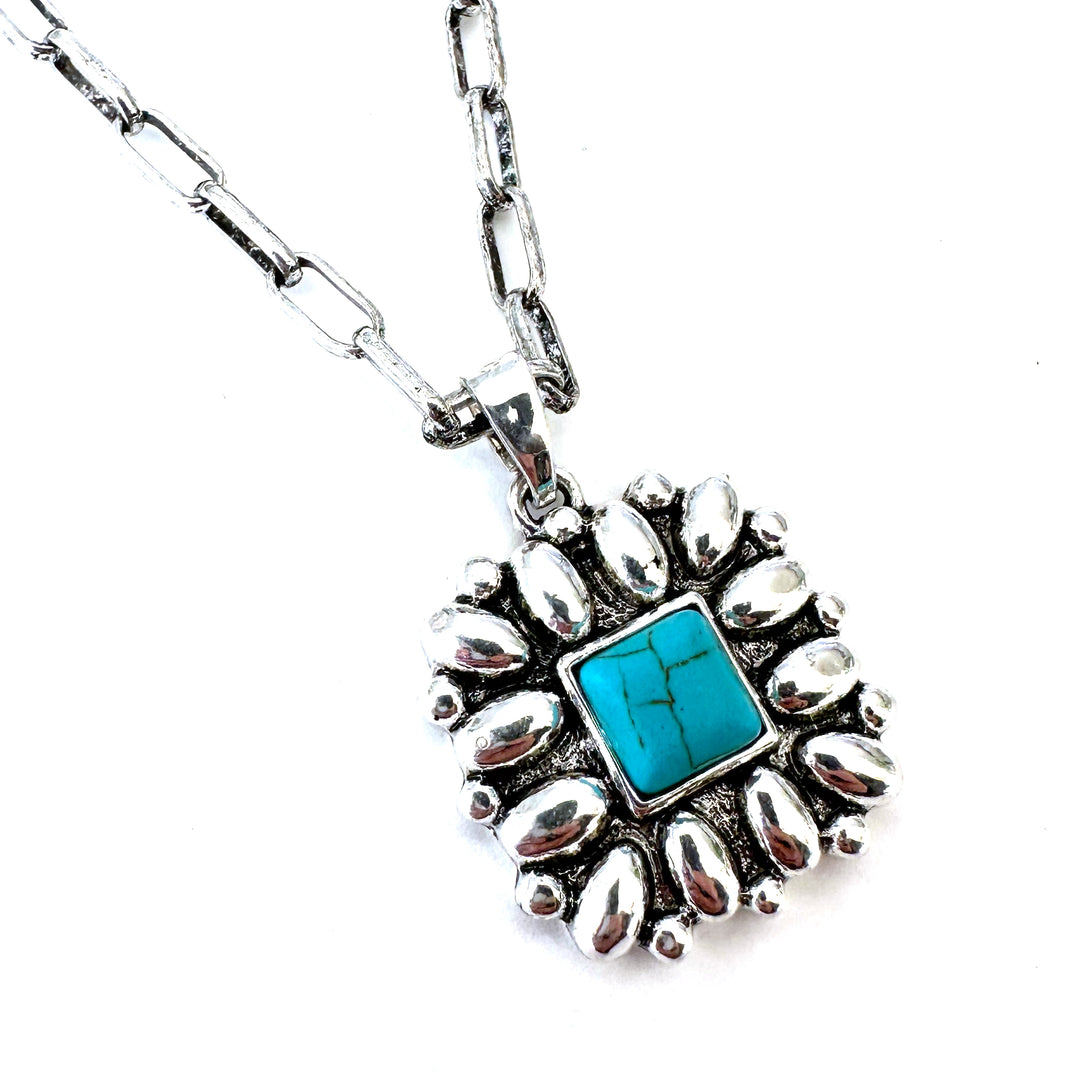 Bubble Pendant with Turquoise Square Necklace - Wyo-Horse - cheap cowgirl western fashion jewelry