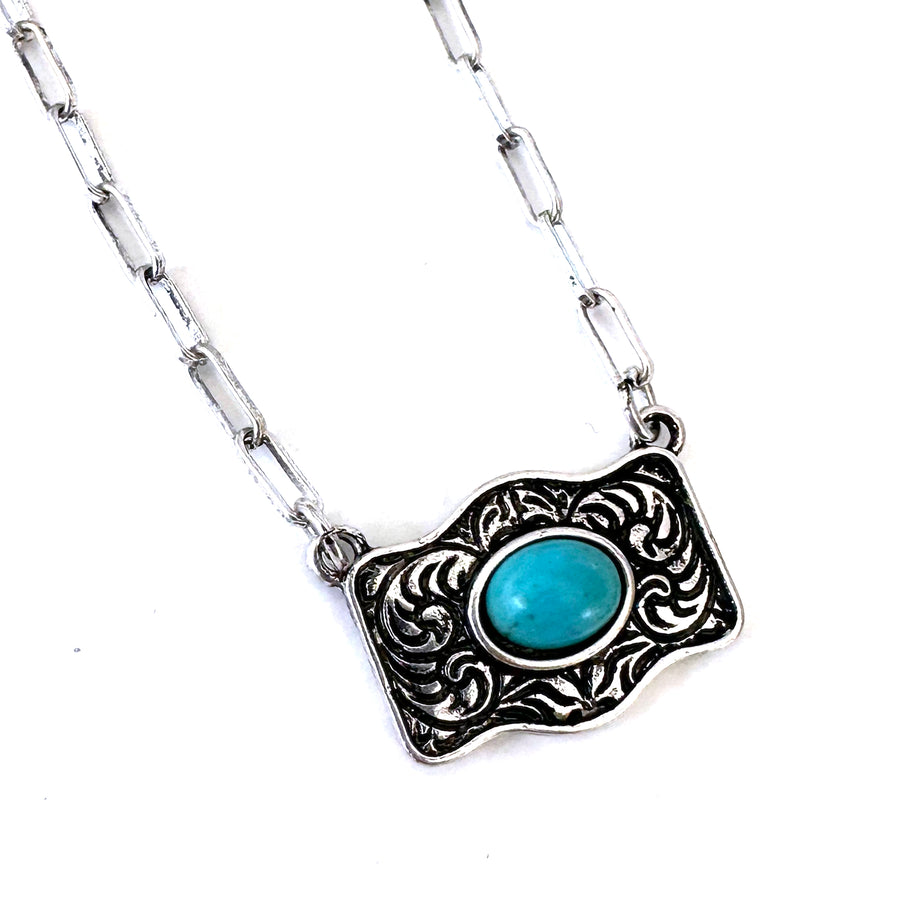 Tiny Buckle Necklace with Turquoise or AB Stone - Wyo-Horse - cheap cowgirl western fashion jewelry