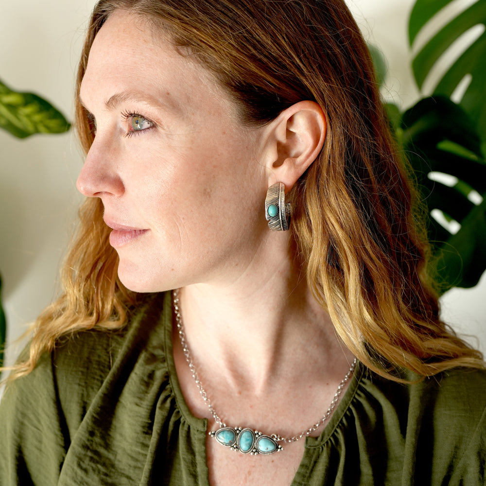 Horizontal Triple Stone Turquoise Necklace - Wyo-Horse - cheap cowgirl western fashion jewelry