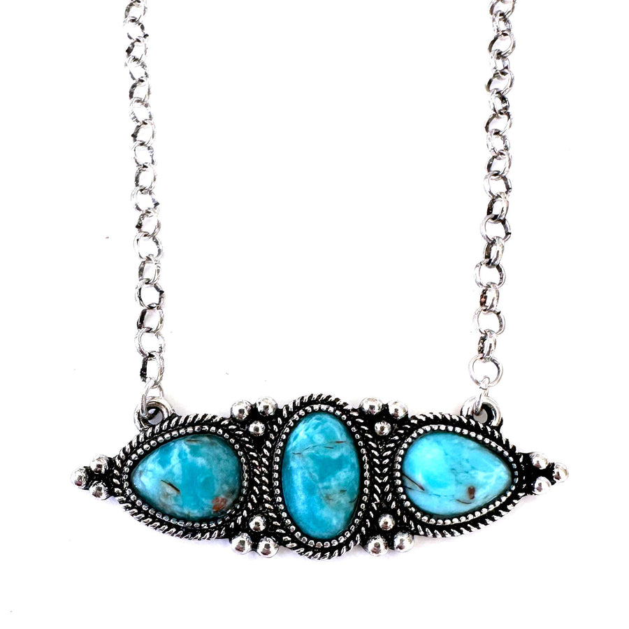 Horizontal Triple Stone Turquoise Necklace - Wyo-Horse - cheap cowgirl western fashion jewelry